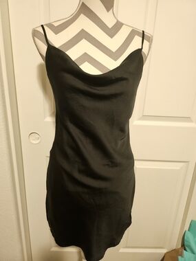 Classic Black Cowl Neck Mini Dress - Sleek Women's Slip Dress